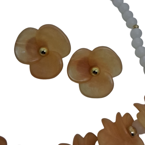 NAPIER 1985 "FROSTED SHERBERT COLLECTION" FLORAL NECKLACE, EARRINGS & BRACELET - Picture 7 of 14